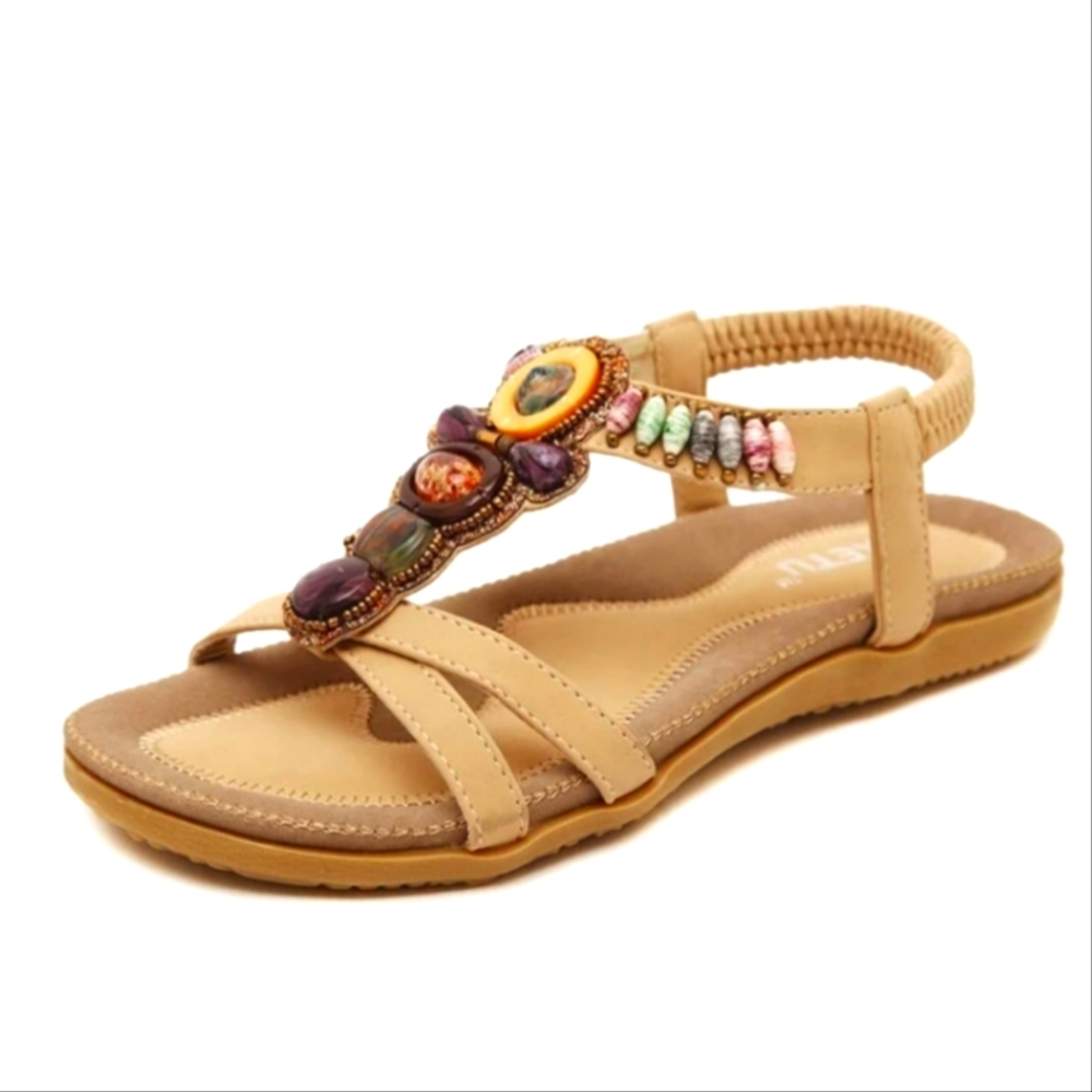NEW! Bohemian Beaded Slingback Tan Sandals